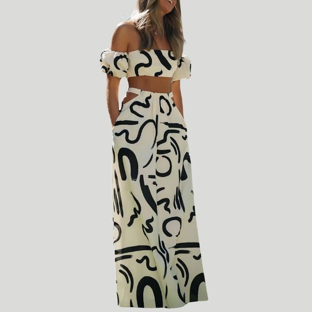 Tweedelige off-the-shoulder set met abstracte print - Josephine