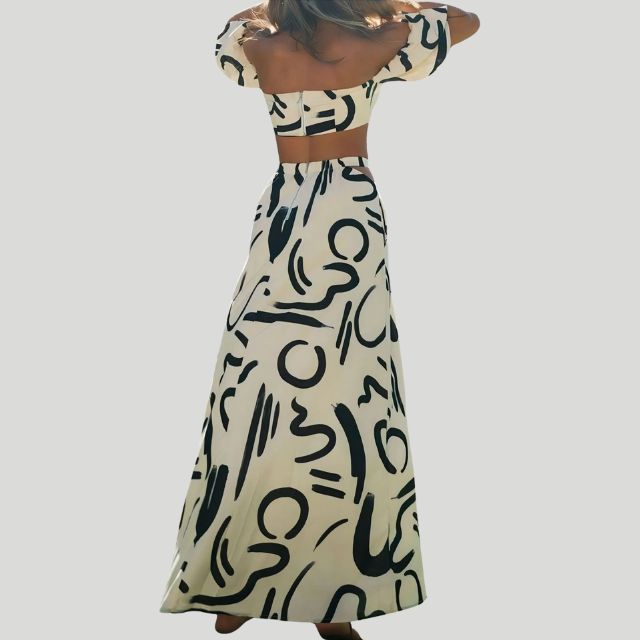Tweedelige off-the-shoulder set met abstracte print - Josephine