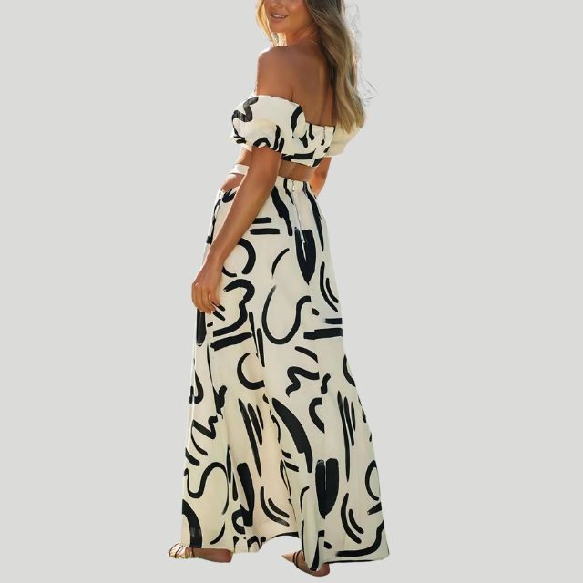 Tweedelige off-the-shoulder set met abstracte print - Josephine
