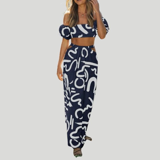 Tweedelige off-the-shoulder set met abstracte print - Josephine