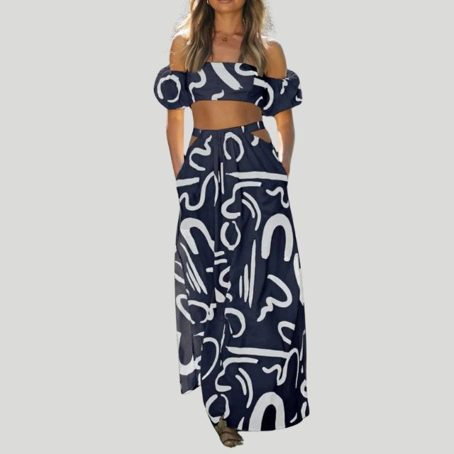 Tweedelige off-the-shoulder set met abstracte print - Josephine