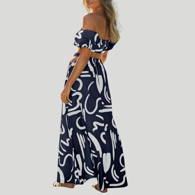 Tweedelige off-the-shoulder set met abstracte print - Josephine