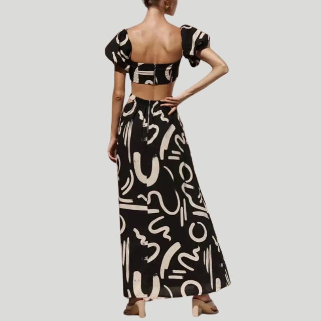 Tweedelige off-the-shoulder set met abstracte print - Josephine
