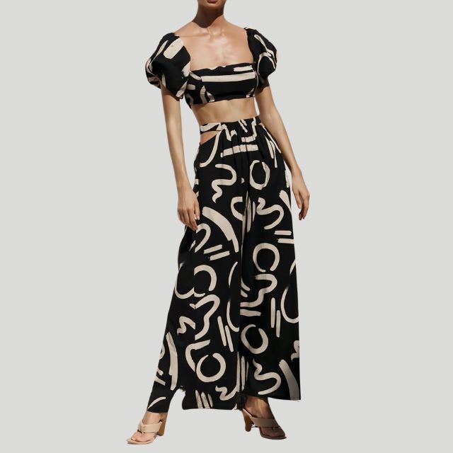 Tweedelige off-the-shoulder set met abstracte print - Josephine