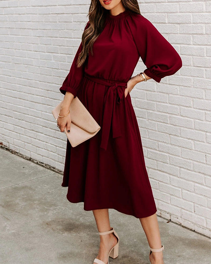 Elegante midi-jurk met ceintuur - Xeni