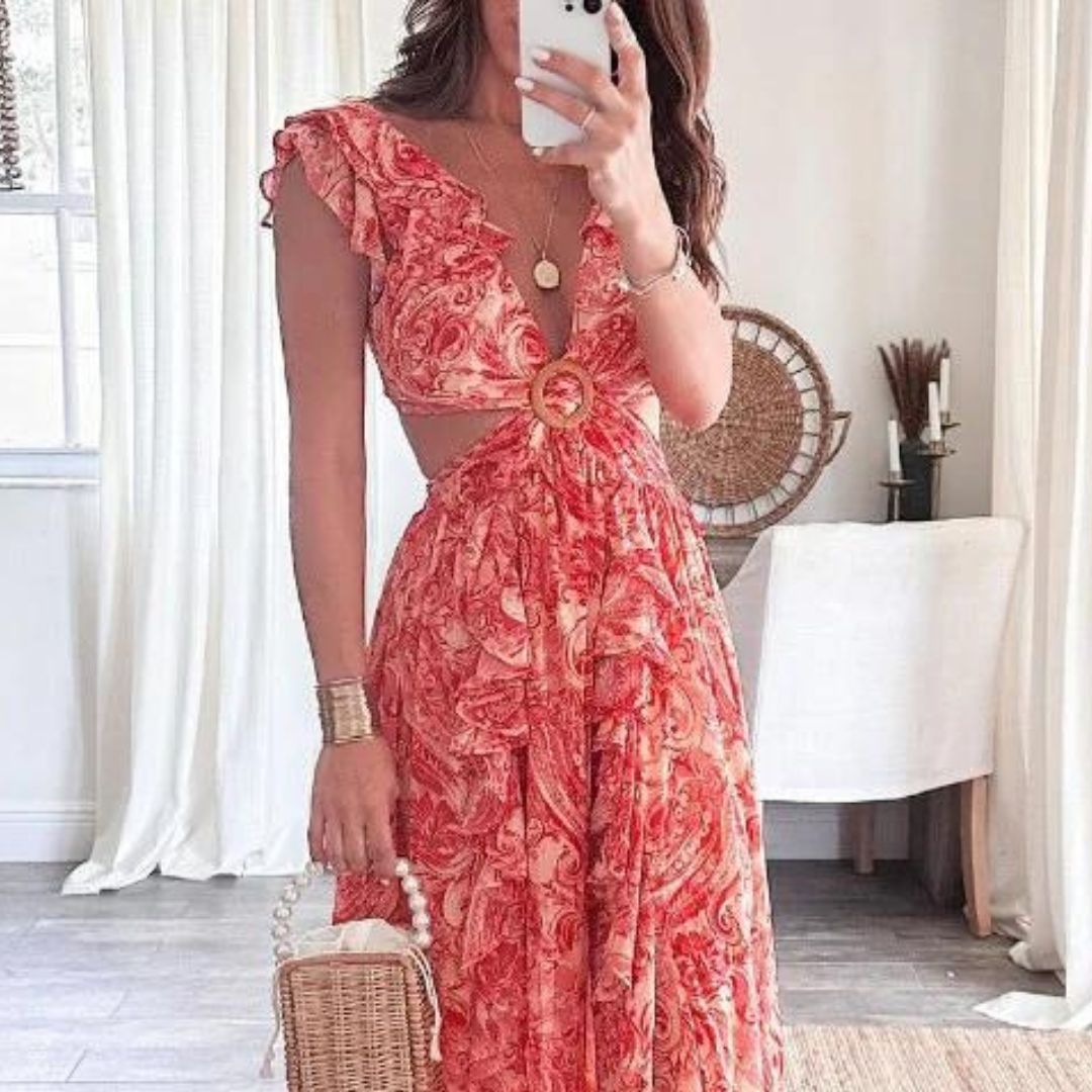 Jurk met vlindermouwen en volantsplit - Suzanne