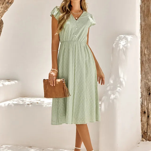 Elegante midi-jurk met V-hals - Belle