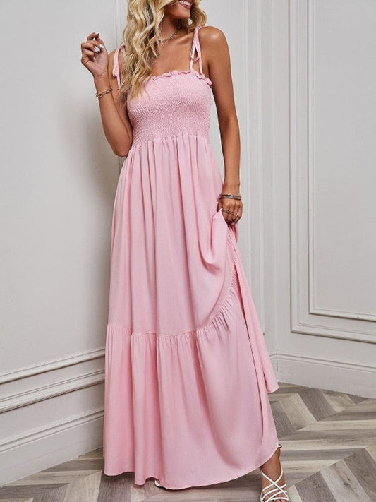 Roze eenvoudige zomer maxi jurk met spaghetti bandjes - Gea