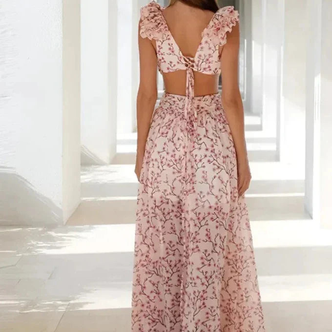 Bloemige maxi jurk met ruches - Jazlie