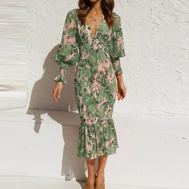 V-hals midi-jurk met bloemenpatroon - Zorah