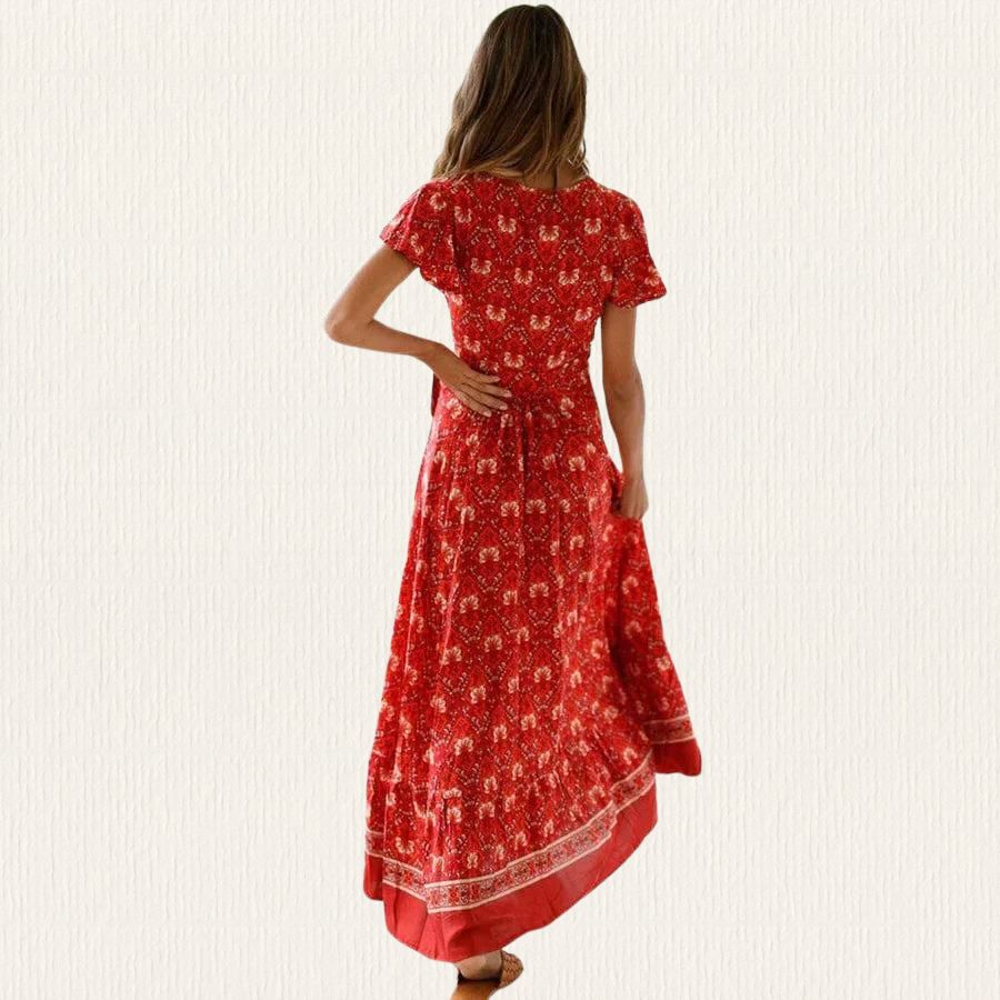 Rode hoog uitgesneden maxi jurk - Rya