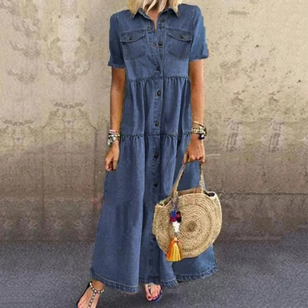 Elegante maxi-jurk in denimstijl - Kissa