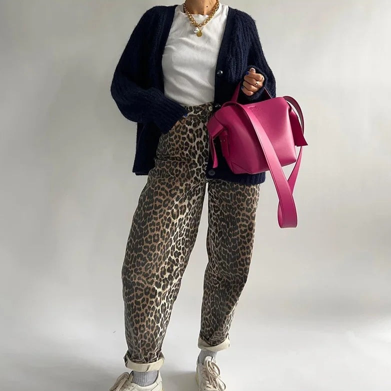 Vintage jeans met luipaardprint - Felicity