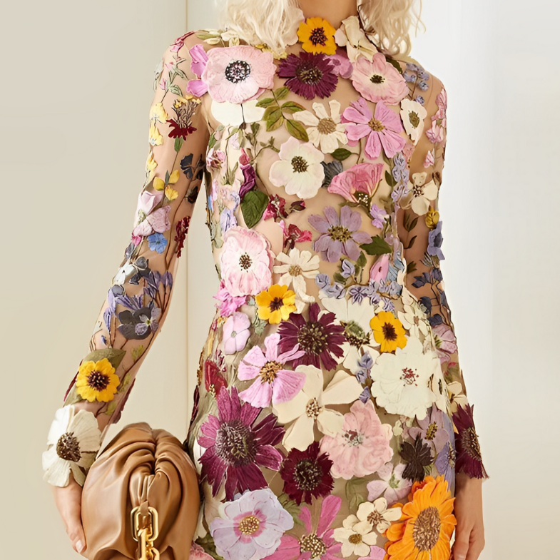 Elegante jurk met bloemdecoratie - Adrienne