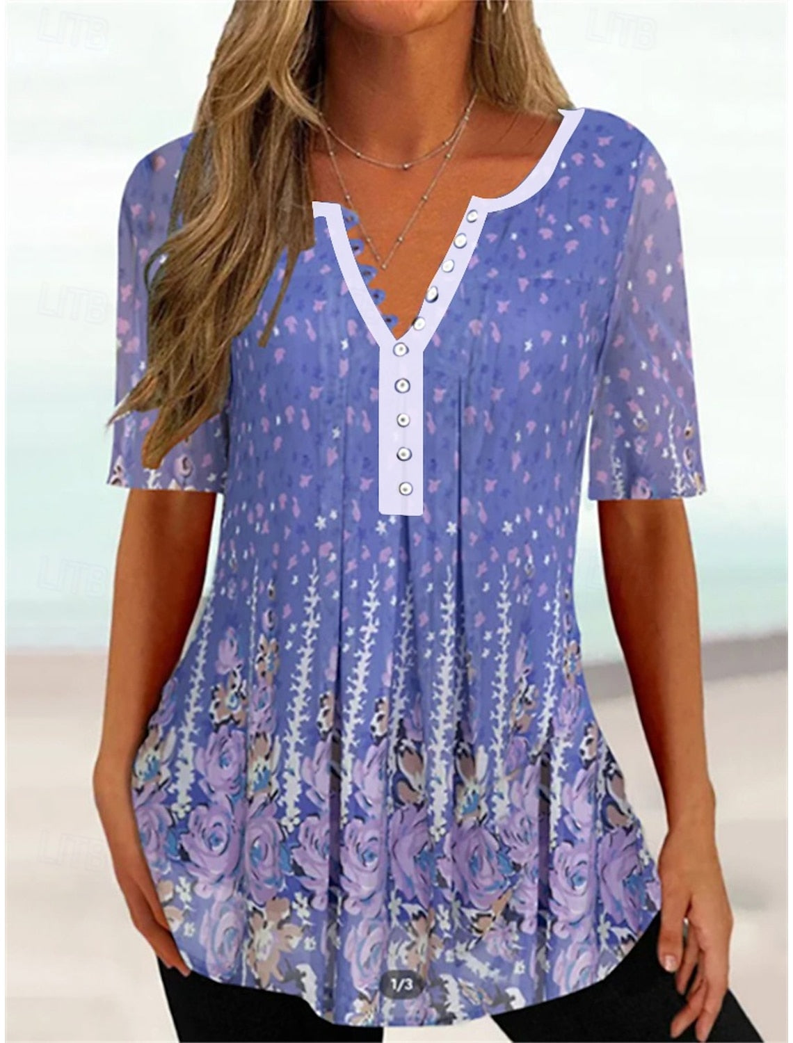 Vintage zomershirt met bloemenmotief voor dames - lichtgewicht, stijlvol en ademend