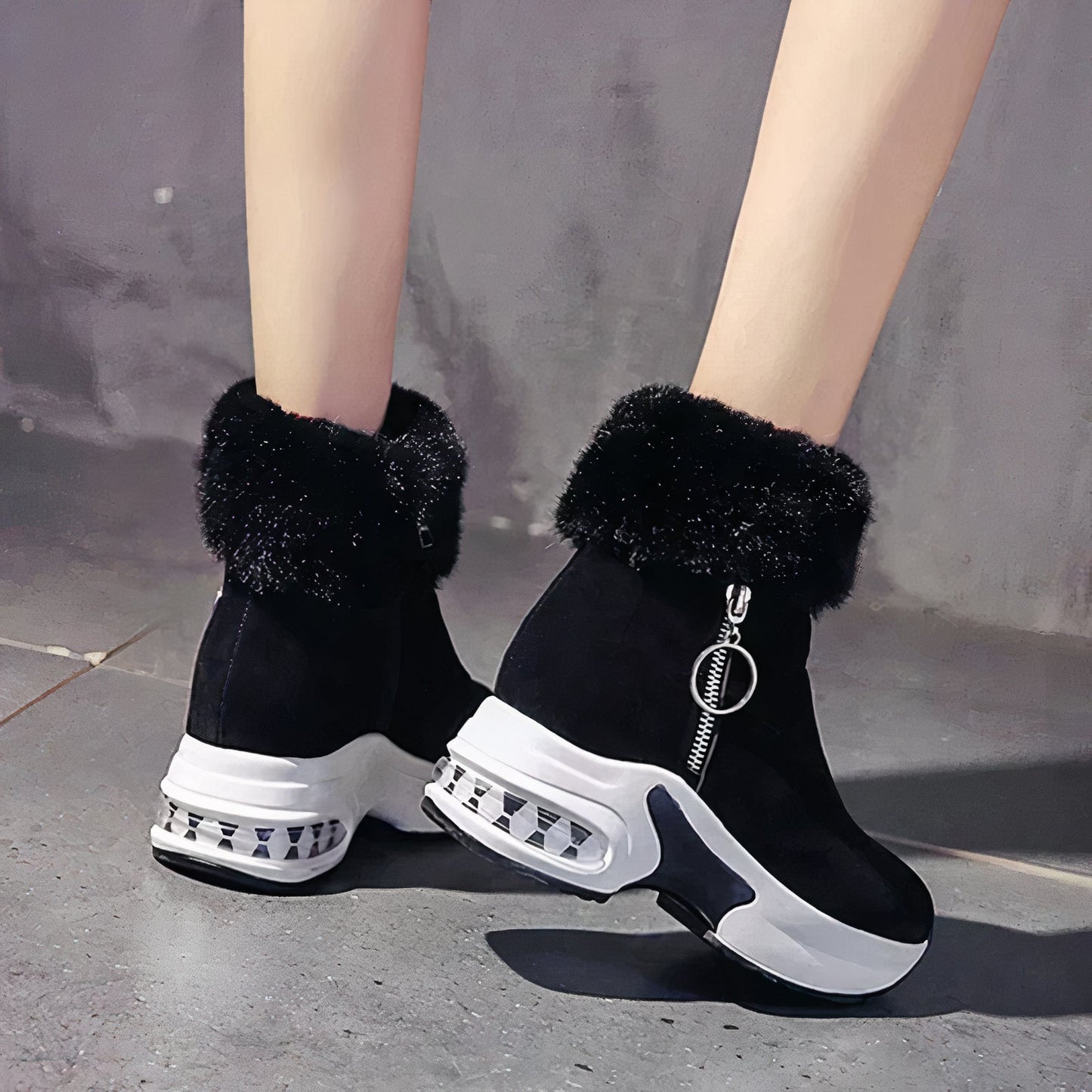 Dames fleece winterlaarzen met pluche fleece voering, plateauzool en ritssluiting, ideaal om warm en stijlvol te blijven in de winter.