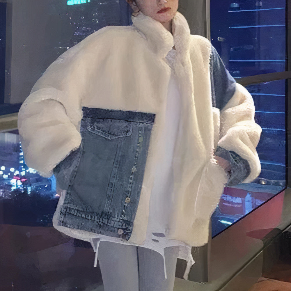 Vrouw draagt een dameswinterjack van fleece en puur katoen, ideaal voor koude dagen.
