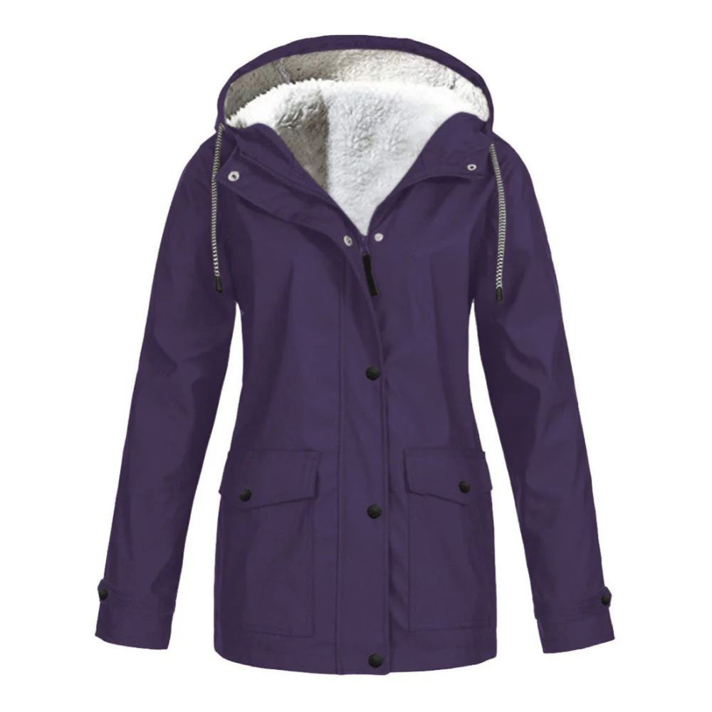 Dames winterjas met fleece voering, ideaal voor herfst- en winterdagen, met verstelbare capuchon en ruime zakken.