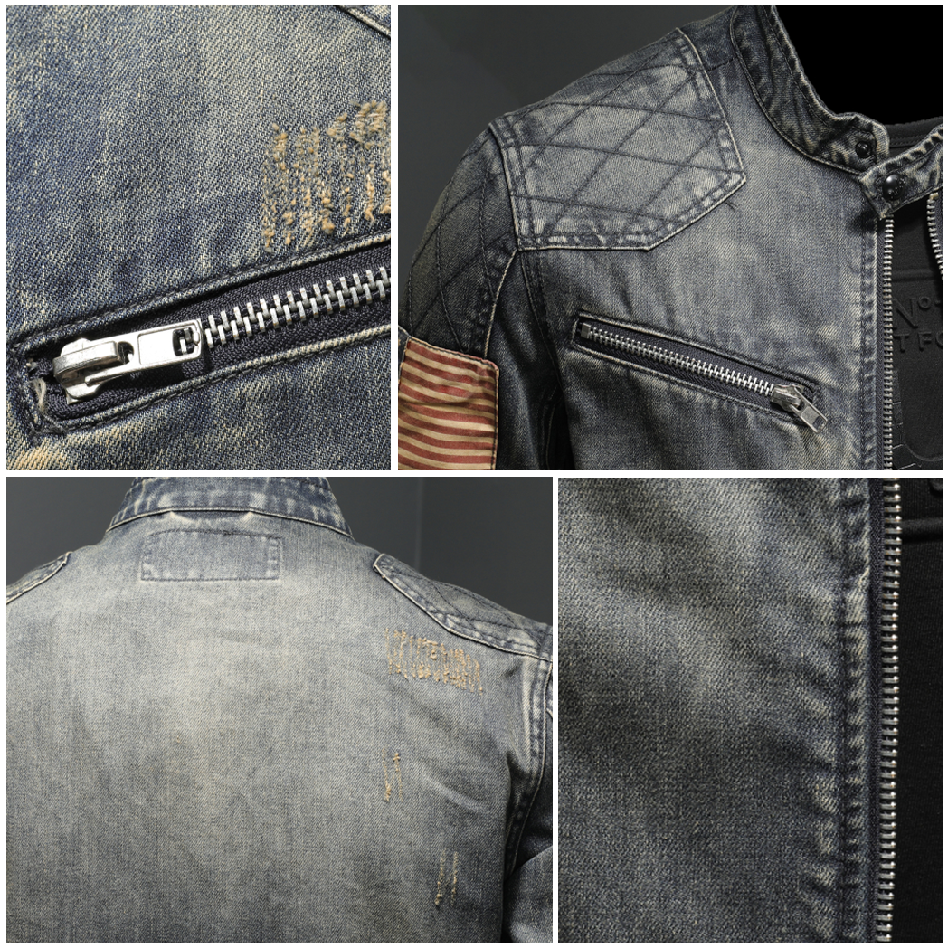 Robuust denim motorjas - Fynn