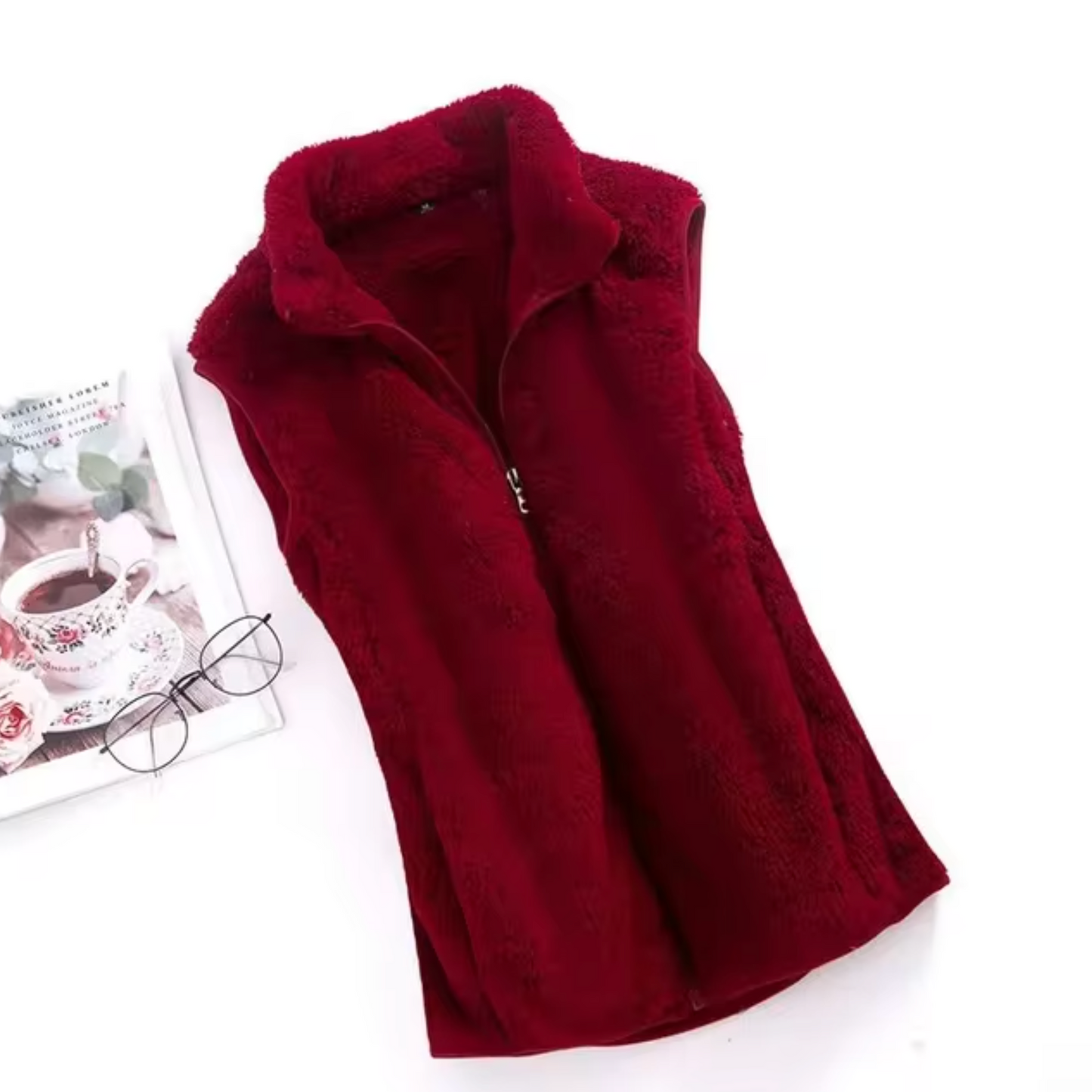 Elegant fluwelen damesvest van fleece, luxueus en perfect voor koele herfst- en winterdagen