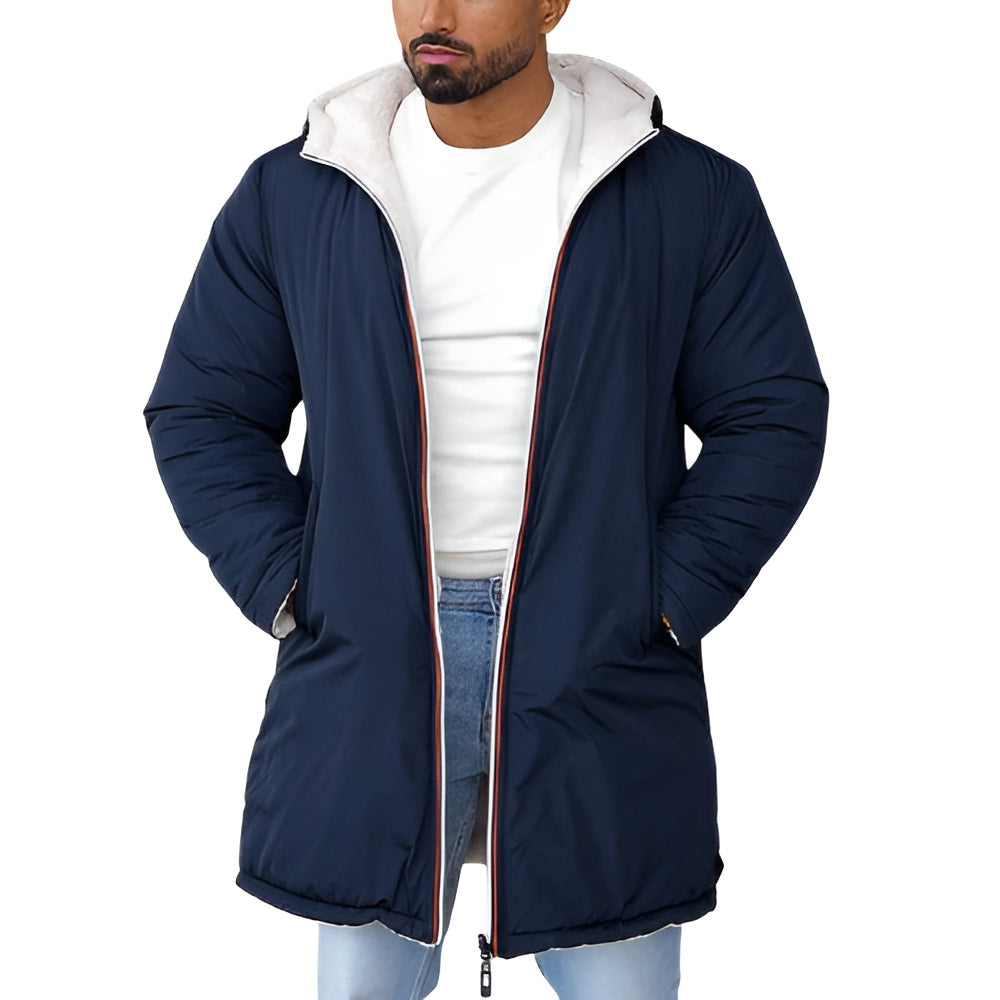 Elegante omkeerbare winterjas voor heren, ideaal voor koude winterdagen met twee stijlvolle looks.