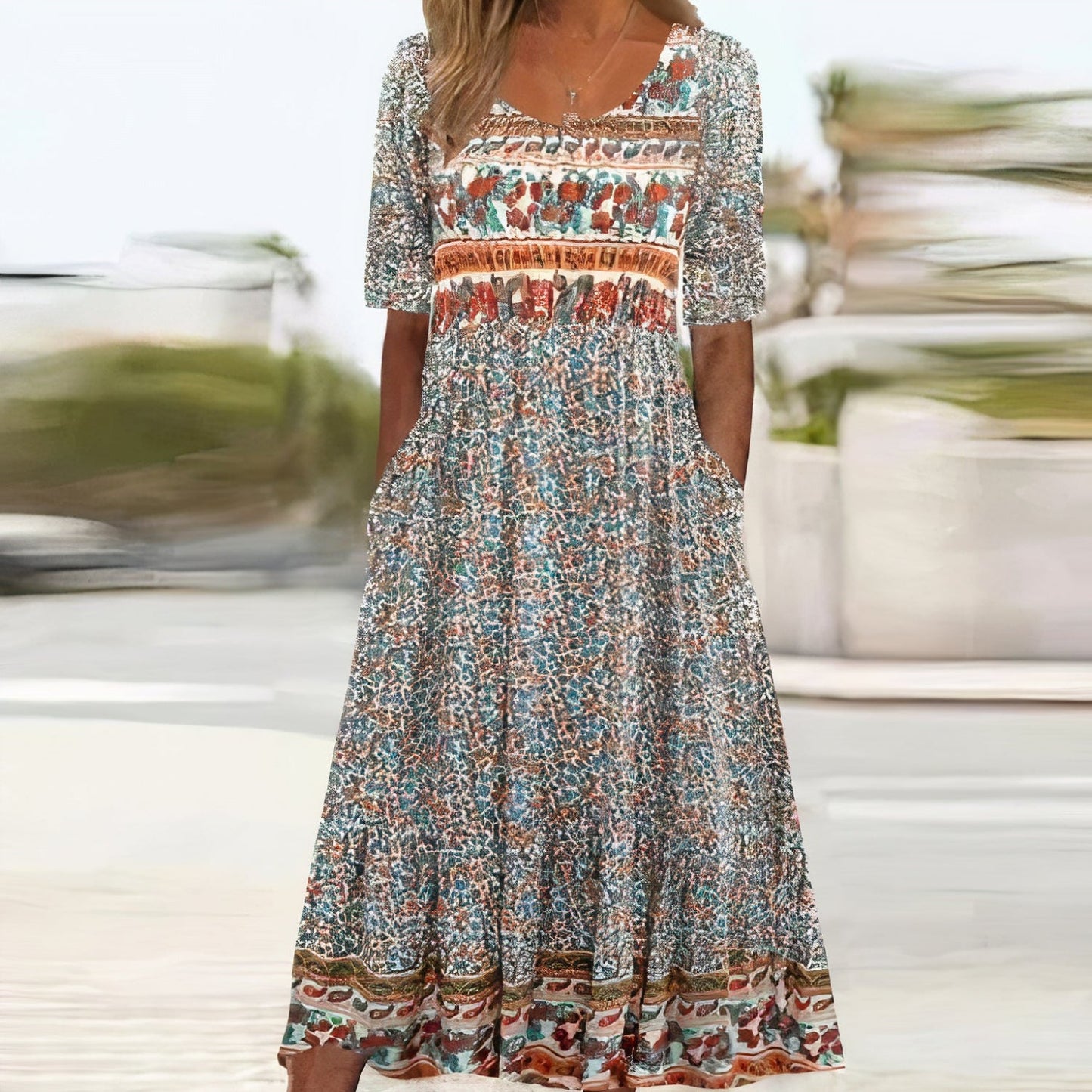 Elegante bohemian jurk voor dames met een vloeiende snit en luchtig comfort.