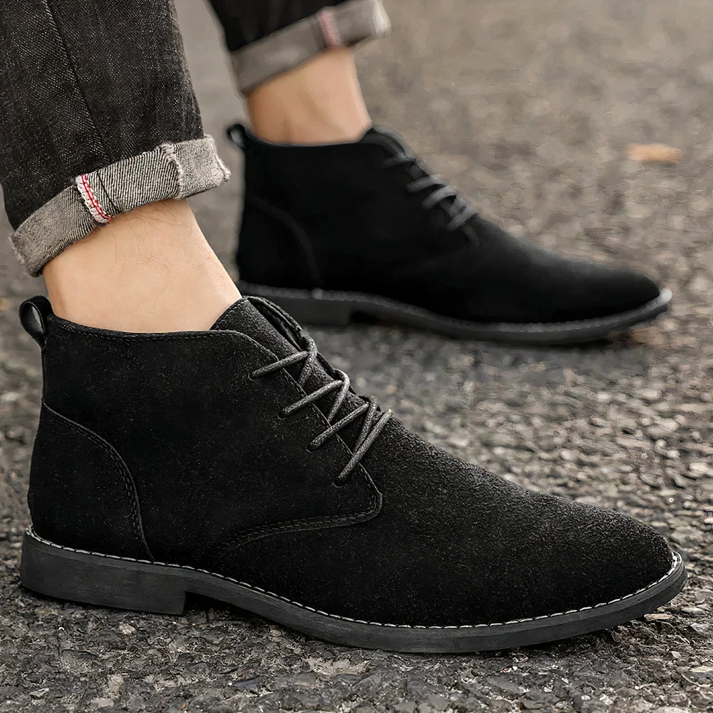 Elegante suède herenschoenen met een tijdloos ontwerp en antislipzool, ideaal voor herfst- en winterdagen.