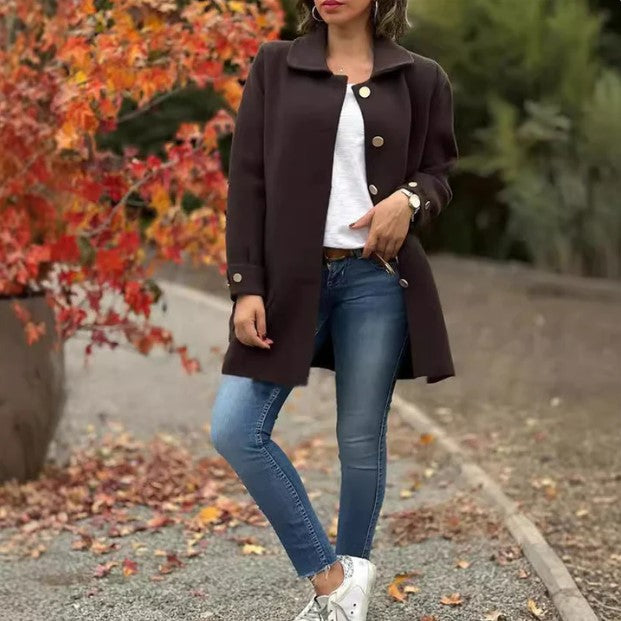 Elegant jas voor dames, ideaal voor herfst en winter, klassiek ontwerp met praktische zakken en hoogwaardige afwerking