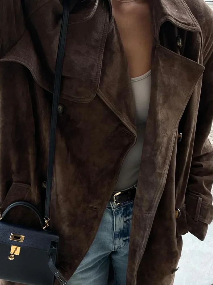 Elegante suède jas voor dames, ideaal voor koude herfst- en winterdagen, stijlvol en luxueus