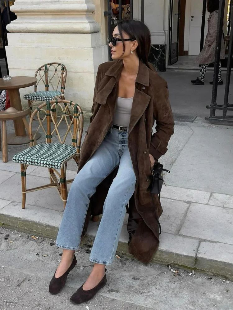 Elegante suède jas voor dames, ideaal voor koude herfst- en winterdagen, stijlvol en luxueus