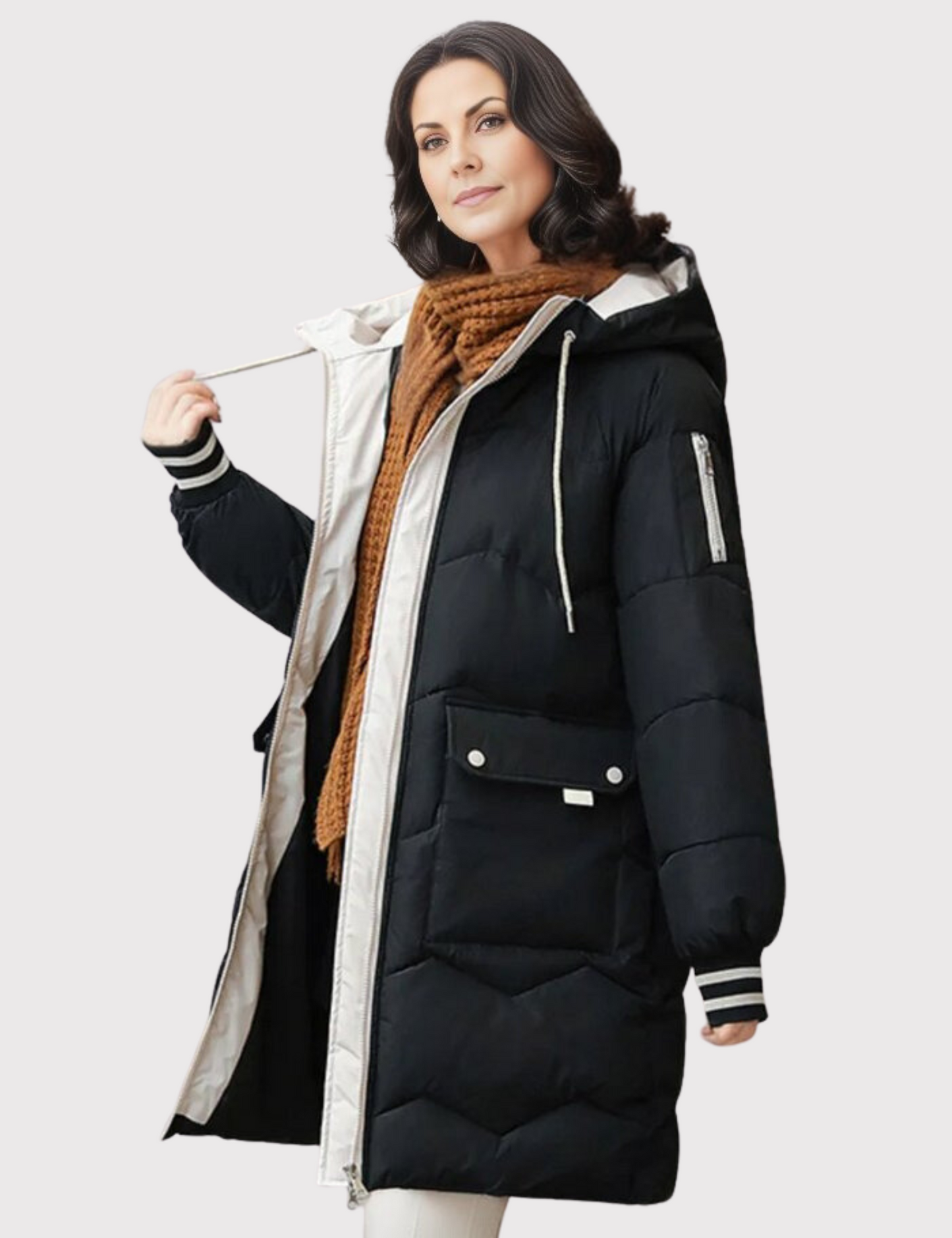 Warme winterjas met een getailleerd model en capuchon voor koude dagen