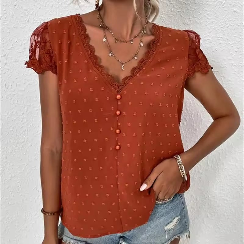 Elegante zomerblouse met V-hals - luchtig, stijlvol en ideaal voor warme dagen