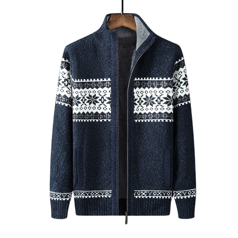 Warme gebreide winterjas voor heren met een klassieke gebreide textuur.
