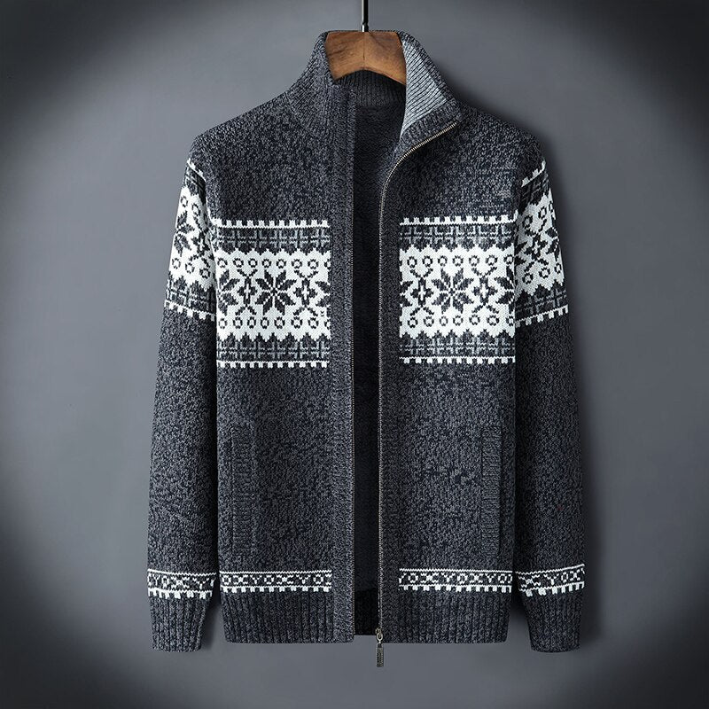 Warme gebreide winterjas voor heren met een klassieke gebreide textuur.