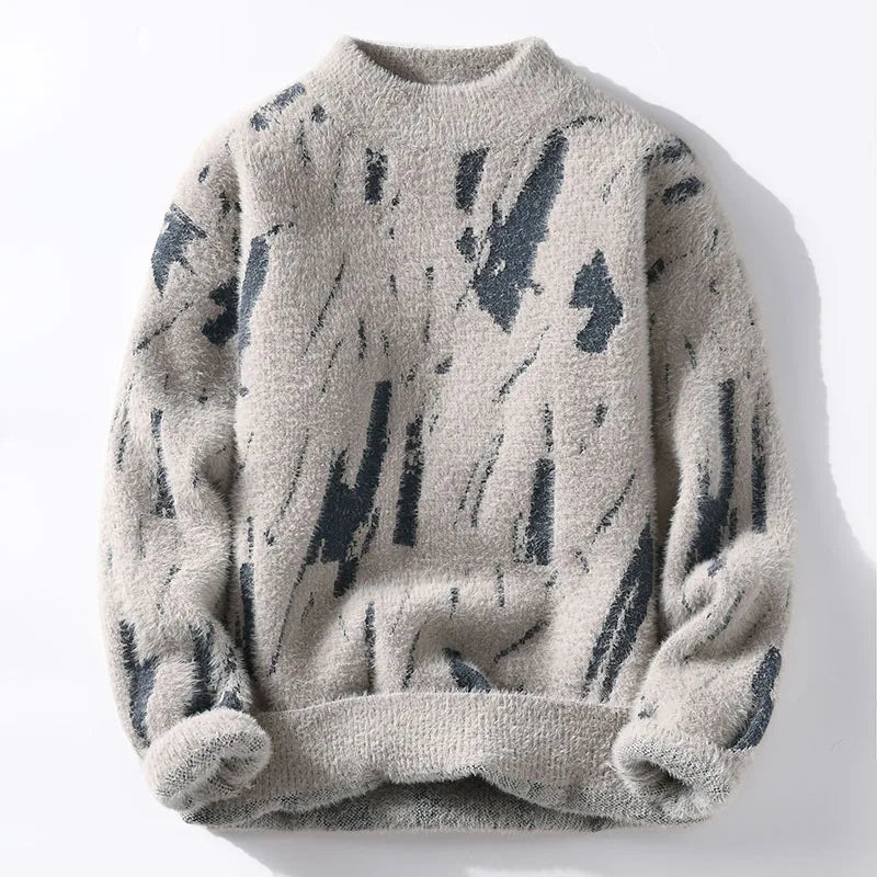 Gemêleerd gebreide trui, gebreide stof van hoge kwaliteit, modern patroonontwerp, ideaal voor herfst- of winterdagen.