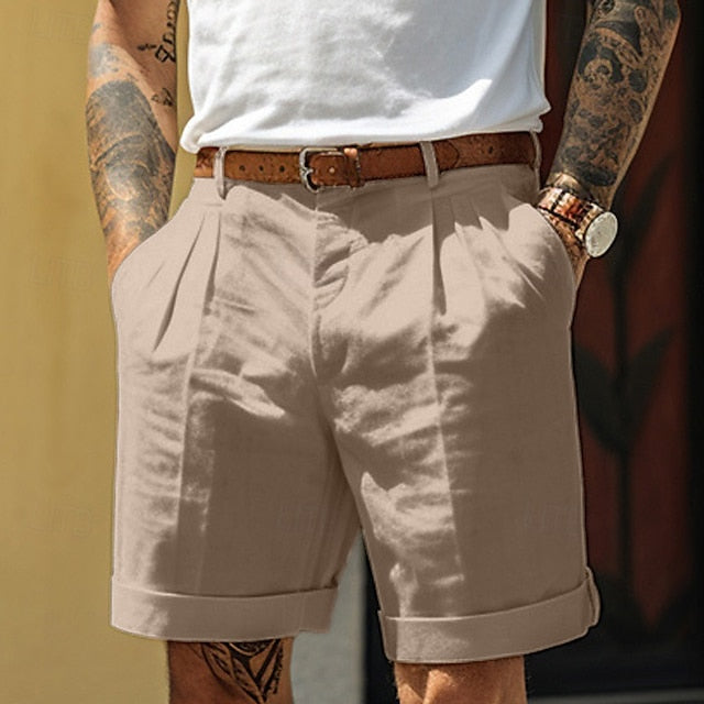 Stijlvolle linnen herenshort met een geplooide structuur voor een elegante zomerse look