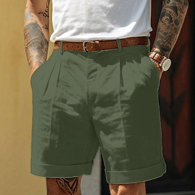 Stijlvolle linnen herenshort met een geplooide structuur voor een elegante zomerse look