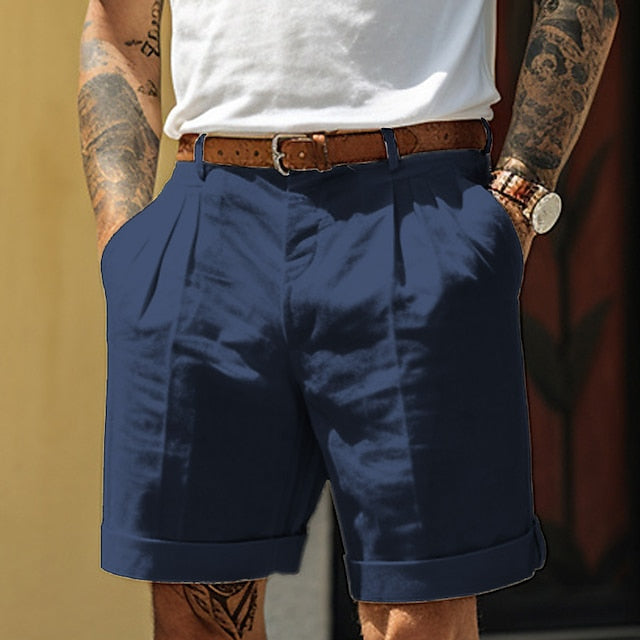 Stijlvolle linnen herenshort met een geplooide structuur voor een elegante zomerse look