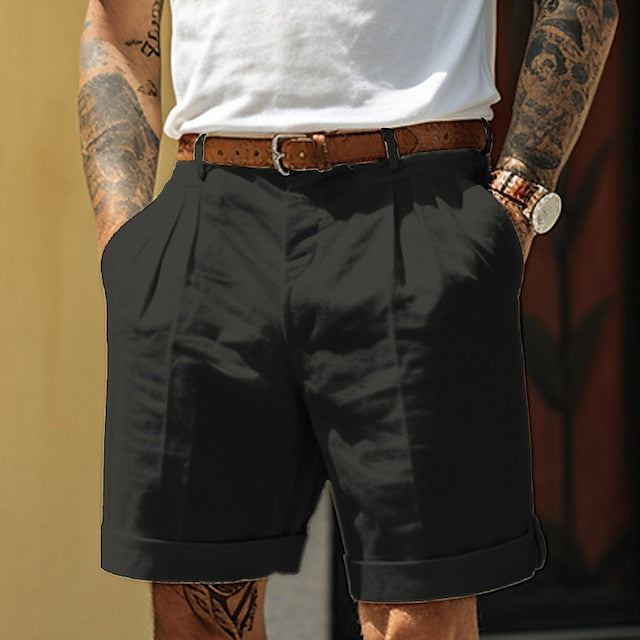 Stijlvolle linnen herenshort met een geplooide structuur voor een elegante zomerse look