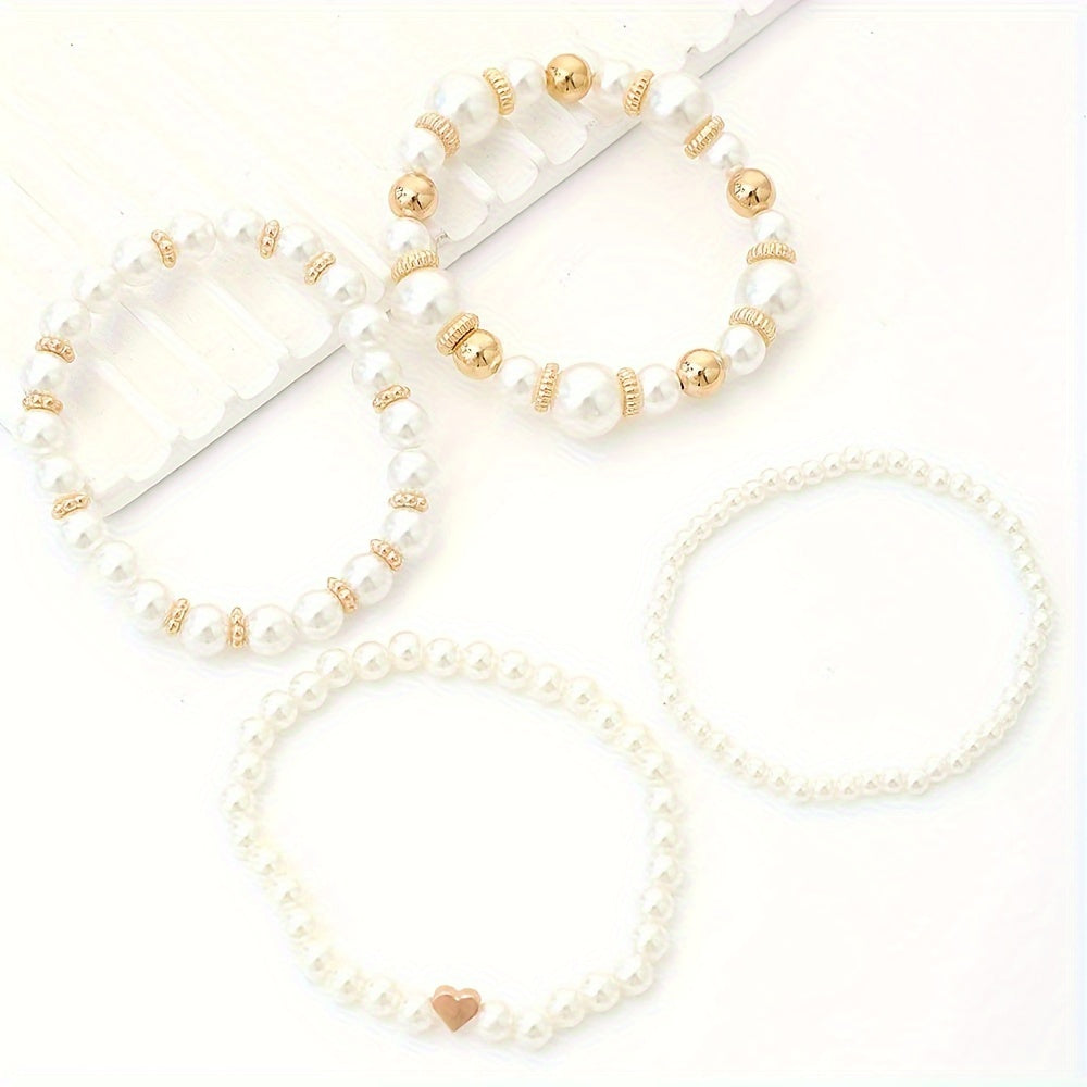 Set van 4 armbanden met nepparels - Inga