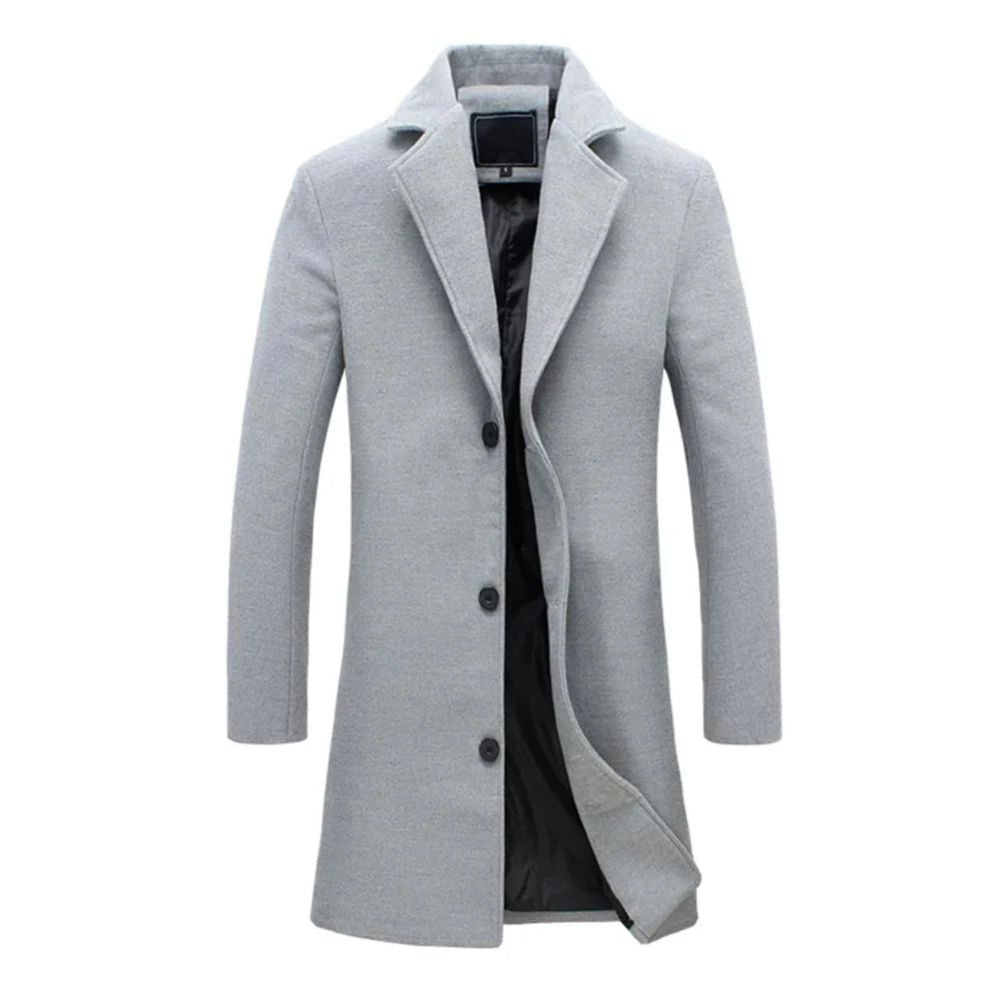 Elegante lange winterjas voor heren, ideaal voor herfst- en winterdagen, met een moderne snit en hoogwaardige afwerking.