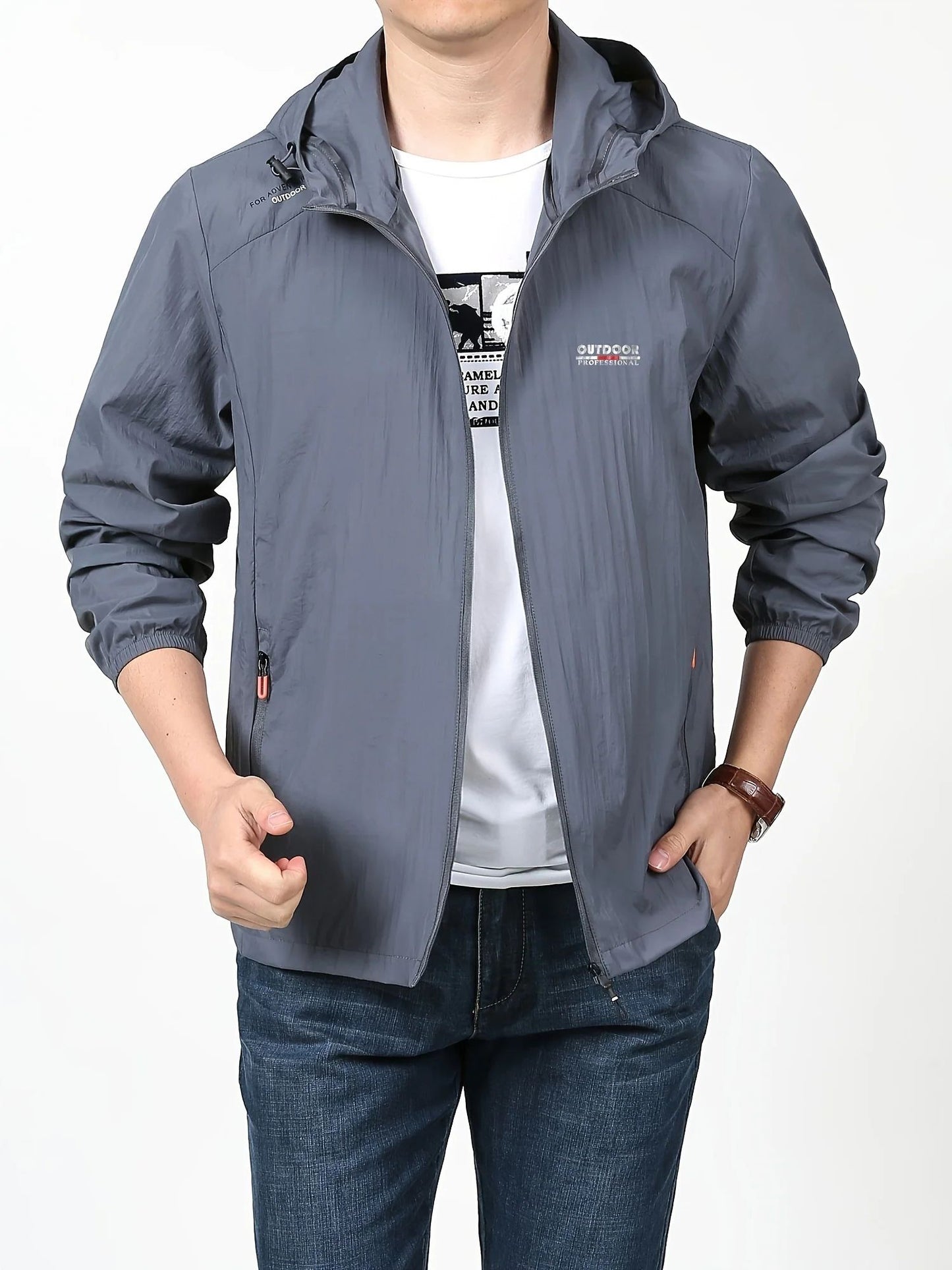 Lichtgewicht zip-up hoodie voor heren, ideaal voor herfst- of winterdagen