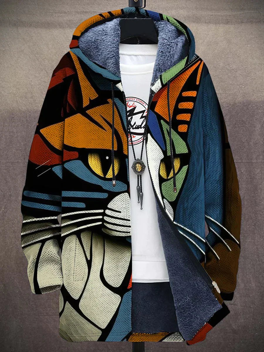 Modern herenjack met artistiek kattenmotief, perfect voor individuele stijlen