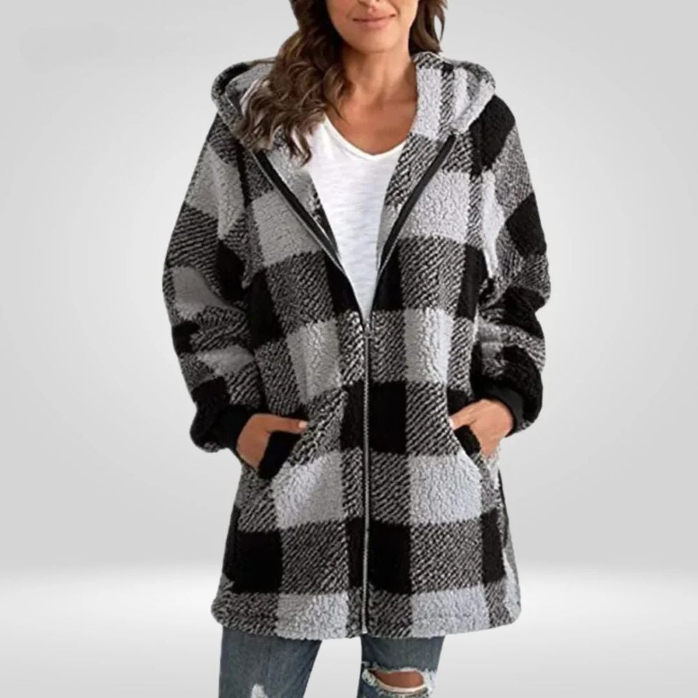 Modieus jas met capuchon voor dames van zacht materiaal, ideaal voor herfst- en winterdagen.