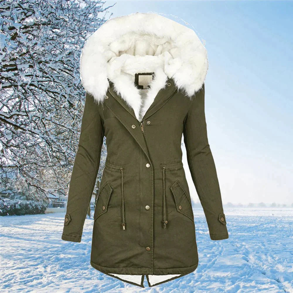 Parka met capuchon voor dames, ideaal voor herfst- en winterdagen, met rand van imitatiebont en warme voering voor ultiem comfort en stijl.