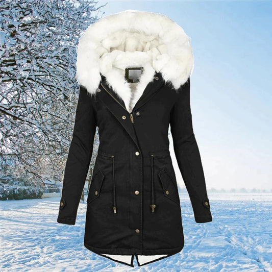 Parka met capuchon voor dames, ideaal voor herfst- en winterdagen, met rand van imitatiebont en warme voering voor ultiem comfort en stijl.