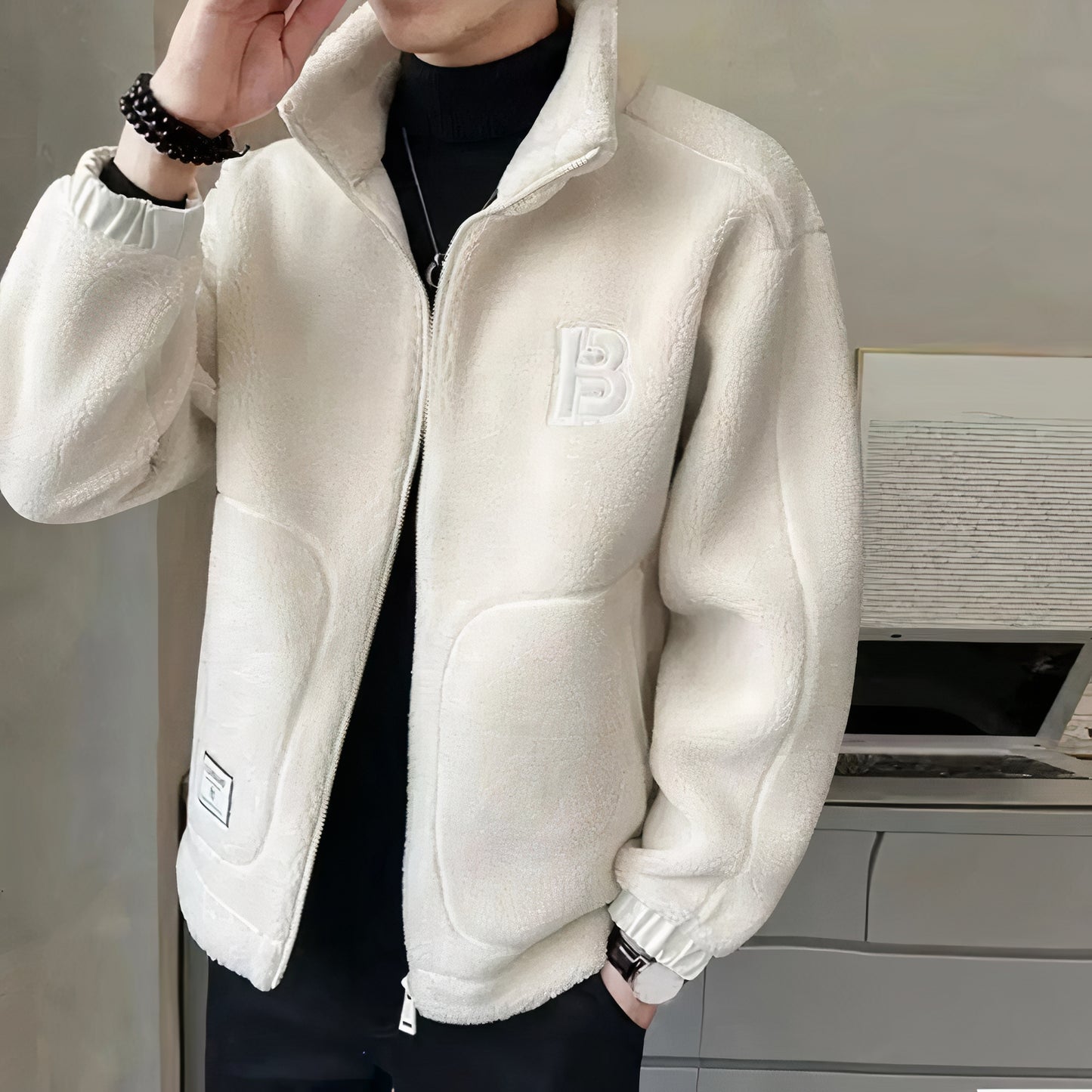 Stijlvolle fleece winterjas voor heren, zacht en warm, ideaal voor herfst- en winterdagen.