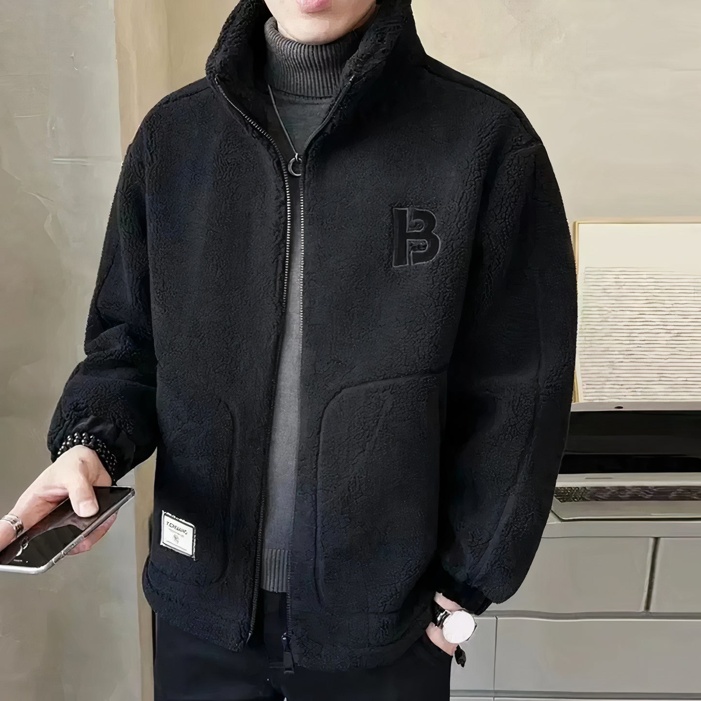 Stijlvolle fleece winterjas voor heren, zacht en warm, ideaal voor herfst- en winterdagen.
