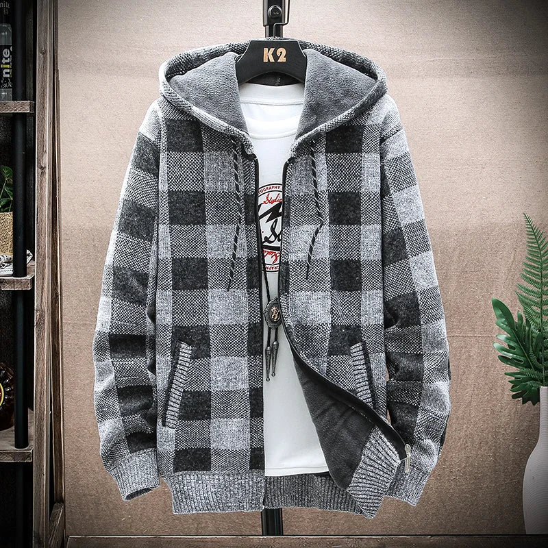 Stijlvolle geruite winterjas voor heren met elegant patroon en warme voering