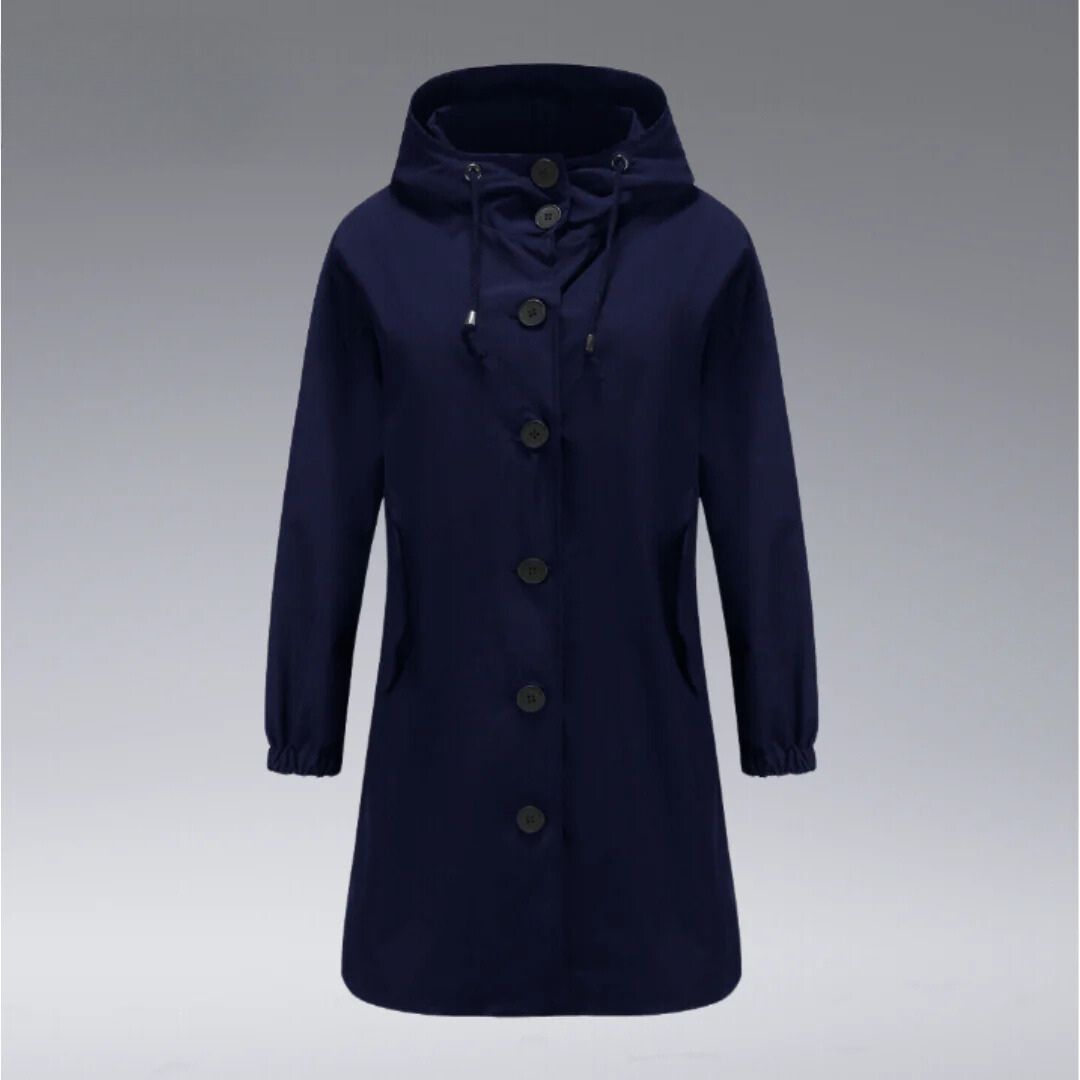Vrouw draagt een stijlvolle windjack trenchcoat, perfect voor koele herfst- en winterdagen